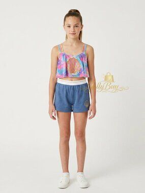 Betsey Johnson Girls’ Swimsuit Gold Pearl Mermaid Bikini 2-Pc Ruffled Top UPF 50